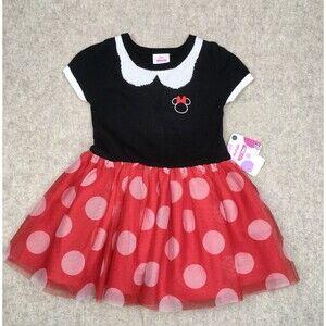 Disney Junior Minnie Mouse Girls 3T Sweater Dress Attached Tutu Short Sleeve NWT